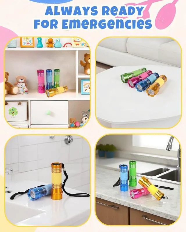 Alt view image 4 of 7 - 4-Pack Mini LED Aluminum Flashlight Party Favors Colors Assorted for Hurricane Supplies with Handle Glow in Dark