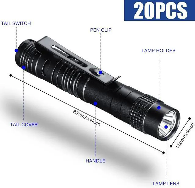 Alt view image 2 of 6 - 20 Pcs Mini Pen Light Flashlights Gifts for Fathers Day Pocket Flashlights Pen with Clip Small LED Handheld Slim Torches Without Battery(3.54 Inch Black)