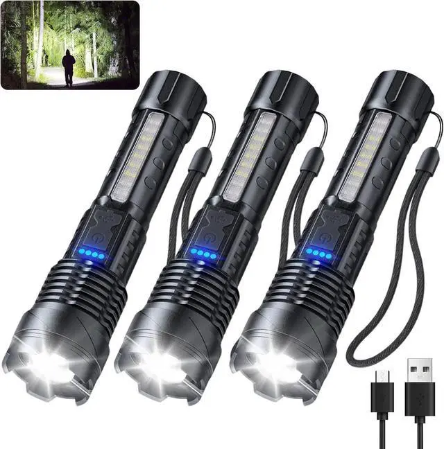 Main image of JIJ Flashlight 3 Pack, Rechargeable Flashlights High Lumens, 7 Modes LED Flashlight with IP67 Waterproof, Adjustable Handheld Tactical Flashlight for Camping, Home Emergency, Outdoor