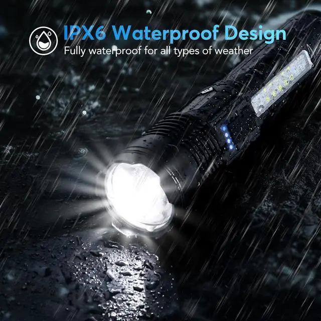 Alt view image 6 of 7 - JIJ Flashlight 3 Pack, Rechargeable Flashlights High Lumens, 7 Modes LED Flashlight with IP67 Waterproof, Adjustable Handheld Tactical Flashlight for Camping, Home Emergency, Outdoor