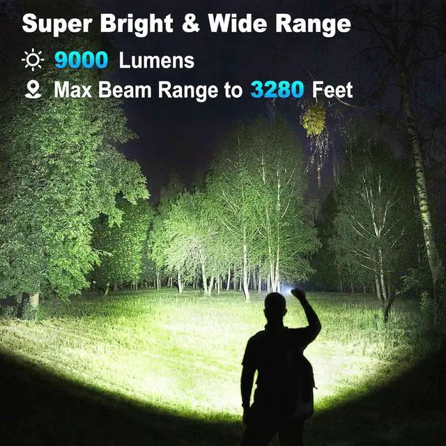Alt view image 2 of 7 - 3 Pack Rechargeable Flashlights 9000 High Lumen Ultra Bright LED Flash Light for Home High Powered Flashlights with 7 Light Modes IPX7 Waterproof for Camping