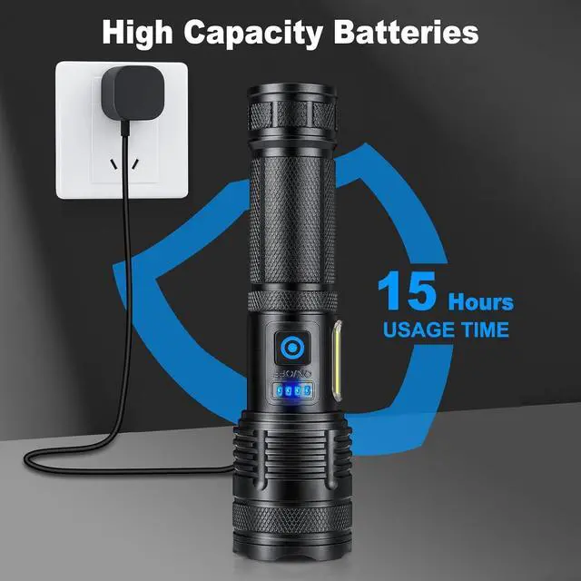 Alt view image 4 of 7 - 3 Pack Rechargeable Flashlights 9000 High Lumen Ultra Bright LED Flash Light for Home High Powered Flashlights with 7 Light Modes IPX7 Waterproof for Camping