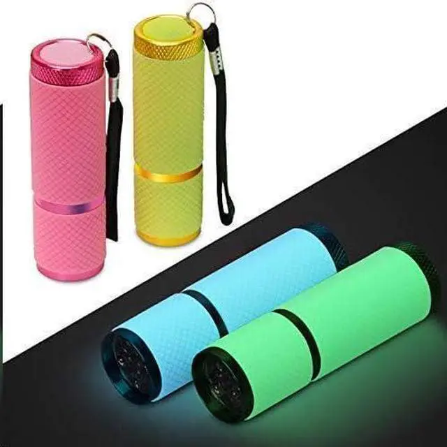 Alt view image 2 of 7 - 9 LED Glow in Dark Flashlights 4 Pack Rubber Coated Small Flashlights with Straps Portable Handy Lights for Camping Hiking Indoor Assorted Colors