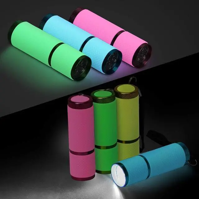 Alt view image 4 of 7 - 9 LED Glow in Dark Flashlights 4 Pack Rubber Coated Small Flashlights with Straps Portable Handy Lights for Camping Hiking Indoor Assorted Colors