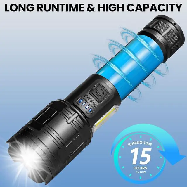 Alt view image 3 of 7 - Rechargeable LED Flashlights High Lumens 990000 Lumen Super Bright Flashlight with 7 Modes & Waterproof Powerful USB Rechargeable Handheld Flash Light for Camping Home Black