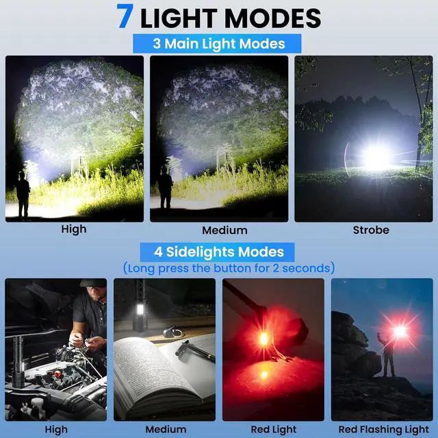 Alt view image 5 of 7 - Rechargeable LED Flashlights High Lumens 990000 Lumen Super Bright Flashlight with 7 Modes & Waterproof Powerful USB Rechargeable Handheld Flash Light for Camping Home Black