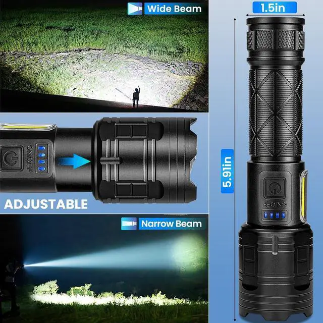 Alt view image 6 of 7 - Rechargeable LED Flashlights High Lumens 990000 Lumen Super Bright Flashlight with 7 Modes & Waterproof Powerful USB Rechargeable Handheld Flash Light for Camping Home Black