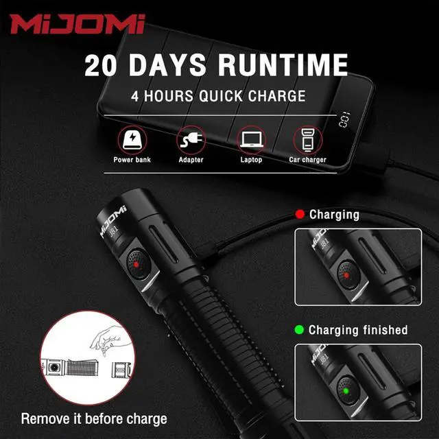 Alt view image 3 of 6 - J81 Tactical Rechargeable Flashlight with Holster 1300 Lumen Super Bright IP68 Waterproof Dual Button Flashlight for Tactical Games Outdoor