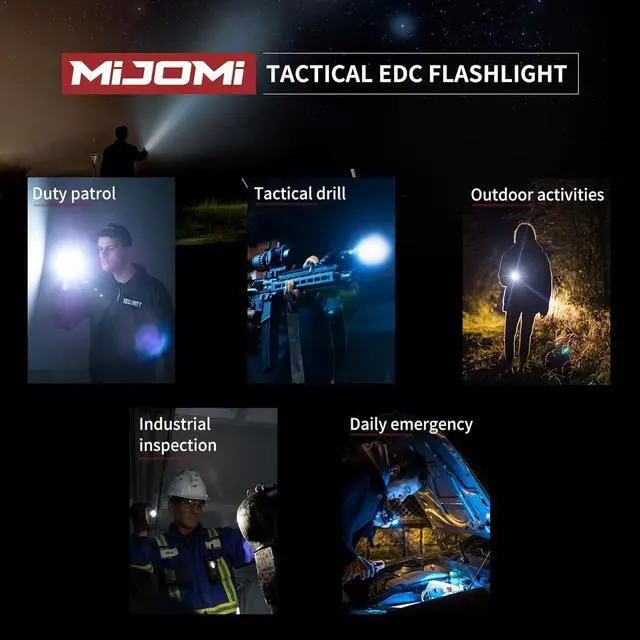 Alt view image 5 of 6 - J81 Tactical Rechargeable Flashlight with Holster 1300 Lumen Super Bright IP68 Waterproof Dual Button Flashlight for Tactical Games Outdoor