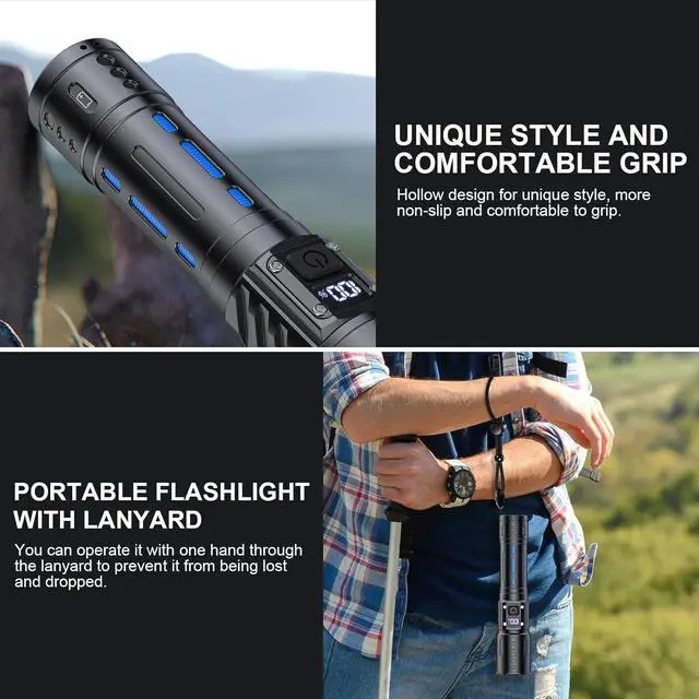 Alt view image 7 of 7 - Flashlights High Lumens Rechargeable - Super Bright Tactical LED Flash Light Dimmable&Memory Function Powerful Waterproof Flashlight for Camping 6 Modes Zoomable LCD Display (2 Black)