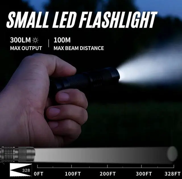 Alt view image 2 of 7 - 3 Pack Mini Flashlights Focus Adjustable SK68 Single Mode Tactical LED Flashlight Ultra Bright 300 Lumens Torch