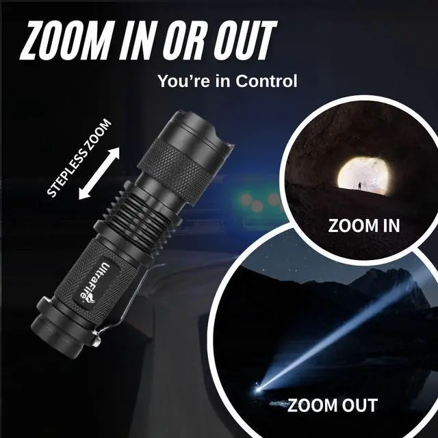 Alt view image 4 of 7 - 3 Pack Mini Flashlights Focus Adjustable SK68 Single Mode Tactical LED Flashlight Ultra Bright 300 Lumens Torch