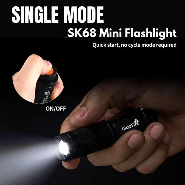 Alt view image 3 of 7 - 3 Pack Mini Flashlights Focus Adjustable SK68 Single Mode Tactical LED Flashlight Ultra Bright 300 Lumens Torch