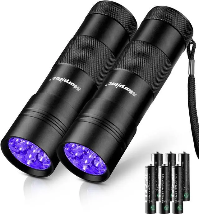 Main image of Blacklight Flashlights uv Flashlight 12 LED 395nm Ultraviolet Blacklight 2 PCS Black Light Flashlight Mini Torch Light Pet Urine Detector Light for Dog/Cat Dry Stains Resin Curing Bed Bug