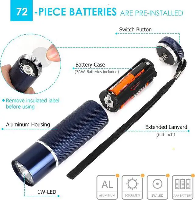 Alt view image 2 of 7 - 24-Pack Flashlights Set Aluminum LED Flashlights Include AAA Batteries & Lanyard Super Bright 100 Lumen Flashlight for Party Favors Camping Hurricane Supplies