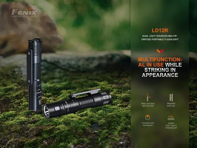 Alt view image 5 of 7 - LD12R EDC Flashlight 600 Lumen USB-C Rechargeable AA Compatible Main and Side Dual LEDs Work Light with Magnetic Clip and Lumentac AA Organizer