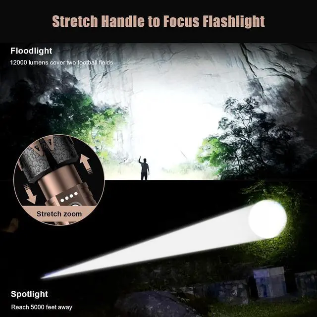 Alt view image 2 of 7 - LED Flashlights High Lumens with Ignition Lens Super Bright Tactical Flashlights Zoomable Five Modes Waterproof Flash Light for Camping Essentials Outdoor Home Emergency-Upgraded