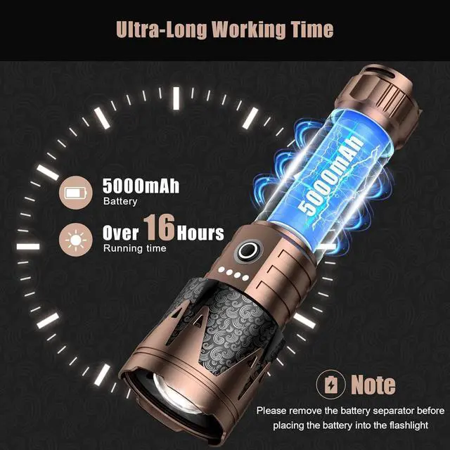 Alt view image 5 of 7 - LED Flashlights High Lumens with Ignition Lens Super Bright Tactical Flashlights Zoomable Five Modes Waterproof Flash Light for Camping Essentials Outdoor Home Emergency-Upgraded