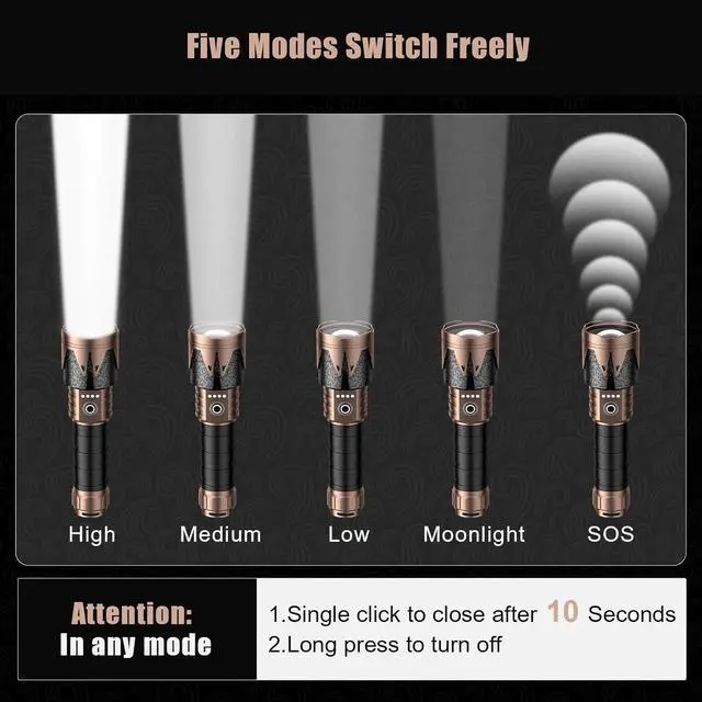 Alt view image 6 of 7 - LED Flashlights High Lumens with Ignition Lens Super Bright Tactical Flashlights Zoomable Five Modes Waterproof Flash Light for Camping Essentials Outdoor Home Emergency-Upgraded