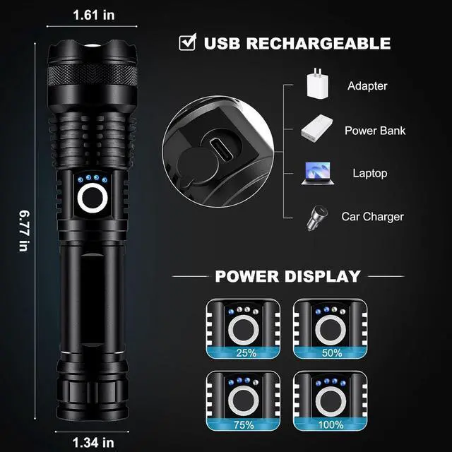 Alt view image 5 of 7 - 4 Pack Rechargeable LED Flashlights High Lumens 990 000LM Super Bright Flashlight Adjustable Powerful Flash Light with USB Cable & 5 Modes Waterproof Handheld Flashlight for Home Camping