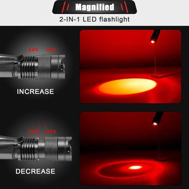 Alt view image 3 of 7 - Honoson 4 Pieces Red Light Flashlight LED Single Mode Torch 1 Mode Scalable Red Lens Filter Flashlight for Night Astronomy Aviation Observation Beach Turtle Safe