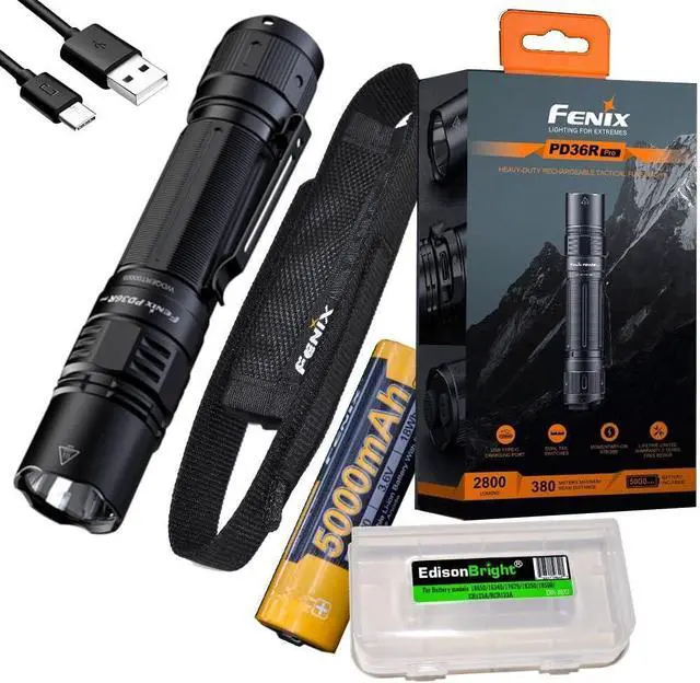 Main image of PD36R Pro 2800 Lumen USB Rechargeable LED Tactical Flashlight with EdisonBright Charging Cable Carry case Bundle