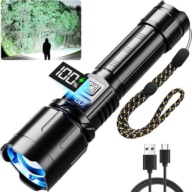 Main image of Rechargeable Flashlight 3000 High Lumens LED Super Bright Flash Light Tactical Flashlights with LCD Power Display 6 Lighting Modes Waterproof Brightest Flashlight for Emergencies Camping