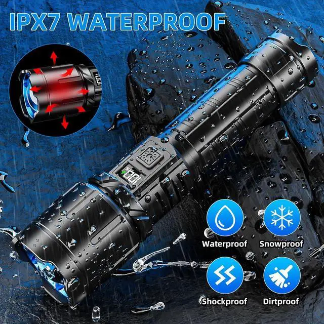 Alt view image 3 of 7 - Rechargeable Flashlight 3000 High Lumens LED Super Bright Flash Light Tactical Flashlights with LCD Power Display 6 Lighting Modes Waterproof Brightest Flashlight for Emergencies Camping