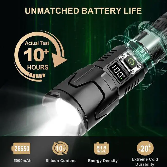 Alt view image 3 of 7 - LED Rechargeable Tactical Flashlights High Lumens 1000000 Military Grade Aluminum Super Bright Flashlight Upgraded Removable 5000mAh 26650 Battery Waterproof Flashlight for Emergencies Camping