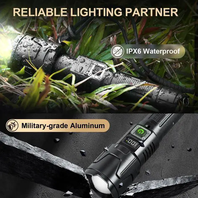 Alt view image 6 of 7 - LED Rechargeable Tactical Flashlights High Lumens 1000000 Military Grade Aluminum Super Bright Flashlight Upgraded Removable 5000mAh 26650 Battery Waterproof Flashlight for Emergencies Camping