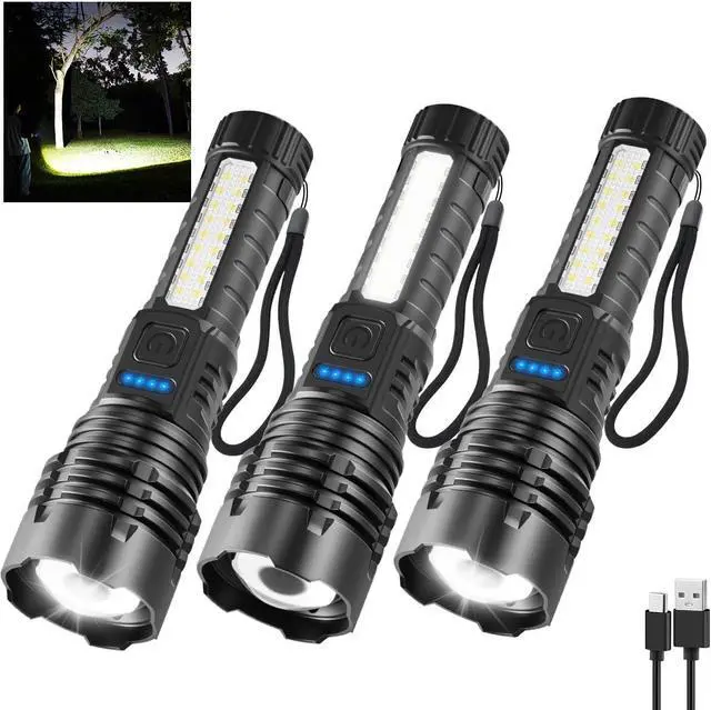 Main image of 3Pack Rechargeable Flashlights 7Mode Flashlights High Lumens Super Bright LED Flashlight Adjustable Tactical Flash Light High Powered Flash Light Handheld Flashlight for Home Emergency Camping