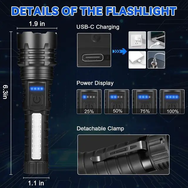 Alt view image 5 of 7 - 3Pack Rechargeable Flashlights 7Mode Flashlights High Lumens Super Bright LED Flashlight Adjustable Tactical Flash Light High Powered Flash Light Handheld Flashlight for Home Emergency Camping