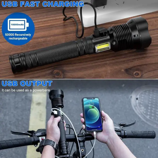 Alt view image 6 of 7 - Flashlights High Lumens Rechargeable 90 000 Lumens Super Bright Led Flashlight Flash Light with 5 Modes IPX6 Waterproof Handheld Powerful Flashlight for Camping Emergencies