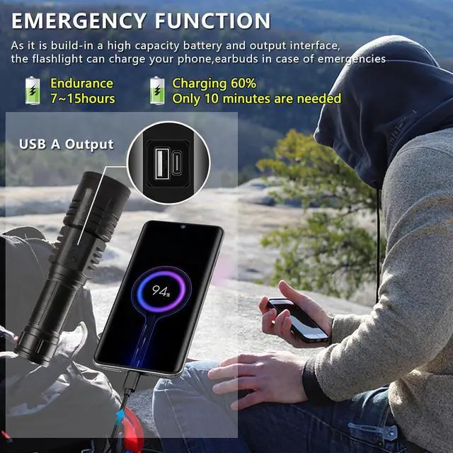 Alt view image 5 of 7 - Rechargeable LED Flashlights 1000000 High Lumens ???????? ?????? High Powered Waterproof Tactical Flashlight Spotlight Flashlight for Home Bright Flashlight Black for Outdoor Camping Emergency