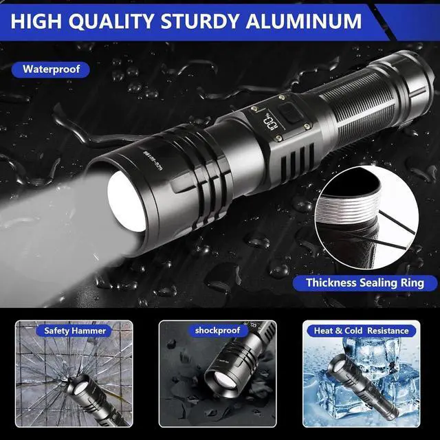 Alt view image 7 of 7 - Rechargeable LED Flashlights 1000000 High Lumens ???????? ?????? High Powered Waterproof Tactical Flashlight Spotlight Flashlight for Home Bright Flashlight Black for Outdoor Camping Emergency