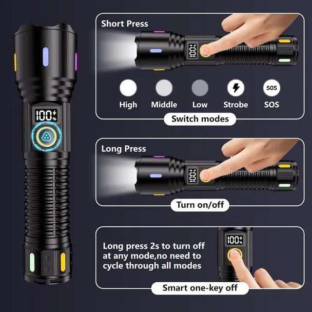 Alt view image 5 of 7 - Rechargeable Flashlights High Lumens 2000LM LED Super Bright Flash Light Strong Handheld Tactical Flashlight Adjustable High Powered Flash Lights 5-Mode Powerful Linternas for Emergencies Camping