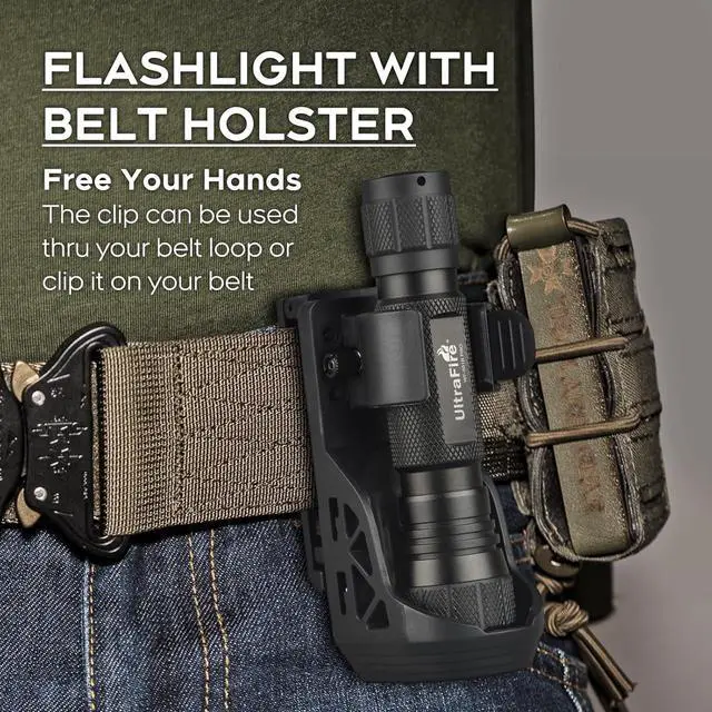 Alt view image 2 of 7 - ULTRAFIRE Tactical Flashlight with Holster, 1200 High Lumens Law Enforcement LED Flashlights with Belt Holder, Police Flashlight with Holster for Duty Belt WF-501B PRO
