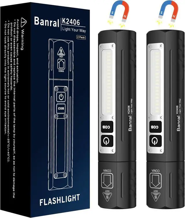 Main image of Rechargeable Tactical Flashlights High Lumens - Super Bright Small Powerful LED Magnetic USB C Flashlight 8 Modes Dual Button Waterproof Pocket Flash Light for Emergency Car (2 Black)