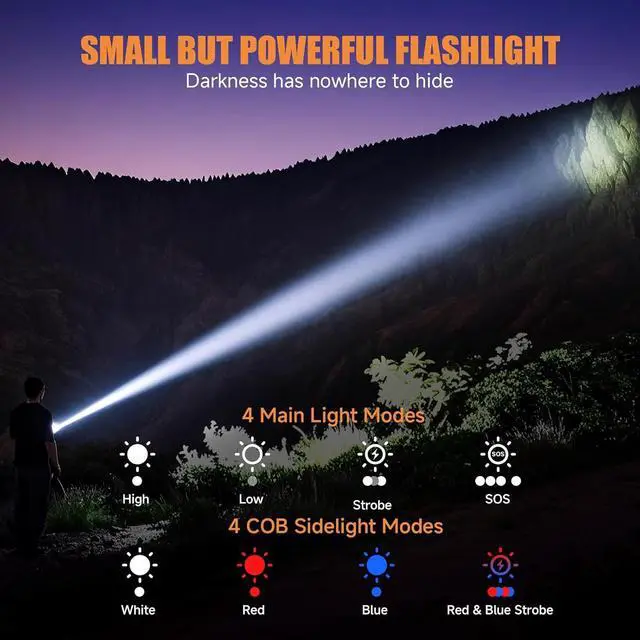 Alt view image 2 of 7 - Rechargeable Tactical Flashlights High Lumens - Super Bright Small Powerful LED Magnetic USB C Flashlight 8 Modes Dual Button Waterproof Pocket Flash Light for Emergency Car (2 Black)