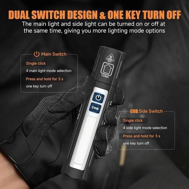 Alt view image 4 of 7 - Rechargeable Tactical Flashlights High Lumens - Super Bright Small Powerful LED Magnetic USB C Flashlight 8 Modes Dual Button Waterproof Pocket Flash Light for Emergency Car (2 Black)