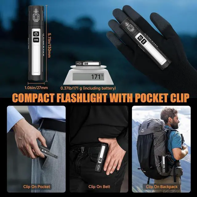 Alt view image 5 of 7 - Rechargeable Tactical Flashlights High Lumens - Super Bright Small Powerful LED Magnetic USB C Flashlight 8 Modes Dual Button Waterproof Pocket Flash Light for Emergency Car (2 Black)