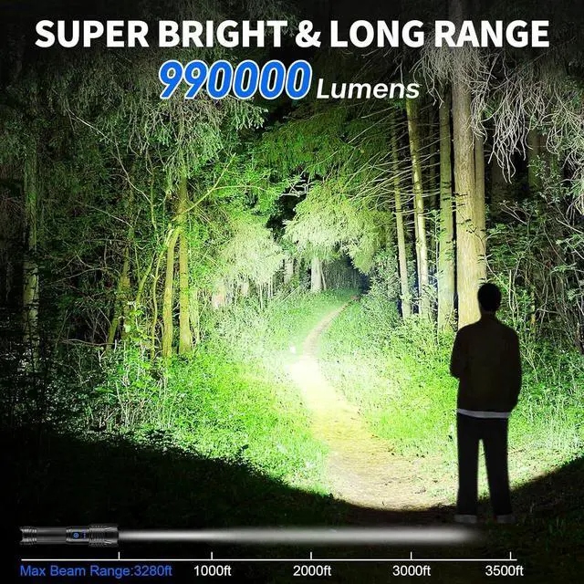 Alt view image 7 of 7 - Flashlights 990 000 High Lumens Super Bright LED Rechargeable Flashlight 5 Modes Waterproof Flash Light for Home Camping Hiking