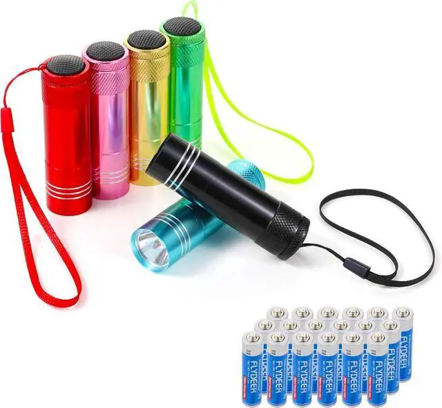 Main image of 6 Pack Mini Flashlight Bulk for Kids Small Aluminum LED Powerful Handheld Torches Set with Lanyard High Lumens Batteries Included for Boys Girls Party Favors Travel Night Reading Christmas Gifts