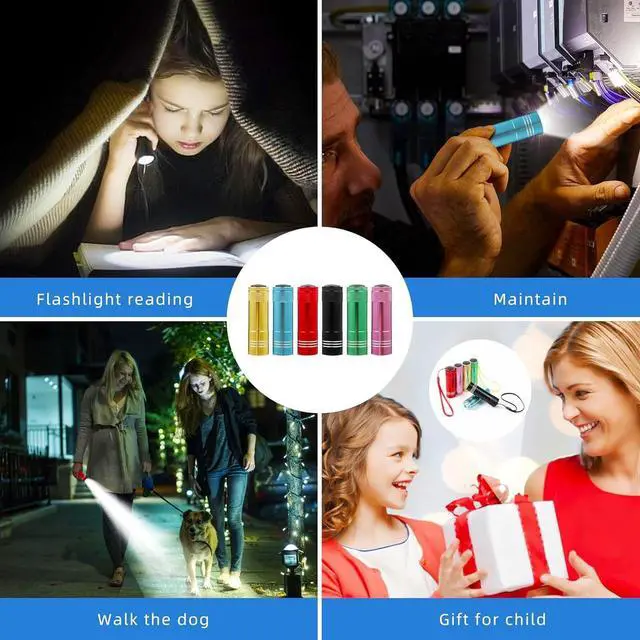 Alt view image 5 of 6 - 6 Pack Mini Flashlight Bulk for Kids Small Aluminum LED Powerful Handheld Torches Set with Lanyard High Lumens Batteries Included for Boys Girls Party Favors Travel Night Reading Christmas Gifts