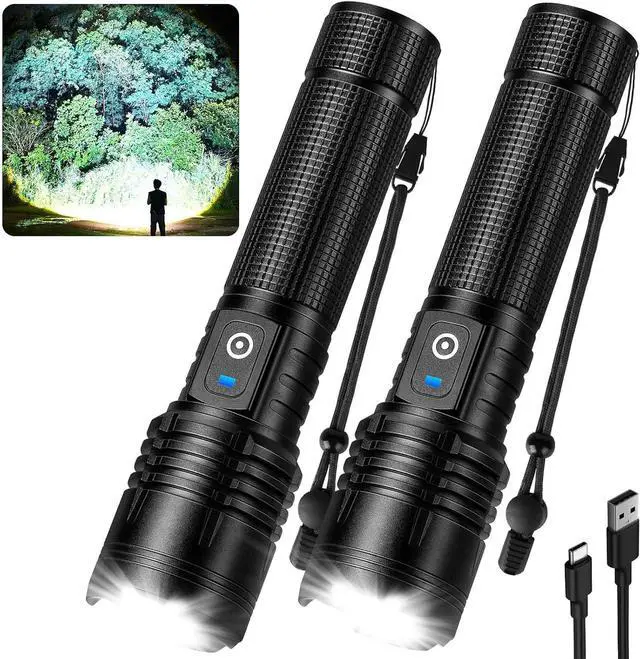 Main image of Rechargeable LED Flashlights High Lumens - 90 000 Lumens Super Bright Flashlights with 5 Modes Waterproof Powerful Flash Light for Home(2 Pack)