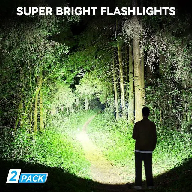 Alt view image 2 of 7 - Rechargeable LED Flashlights High Lumens - 90 000 Lumens Super Bright Flashlights with 5 Modes Waterproof Powerful Flash Light for Home(2 Pack)