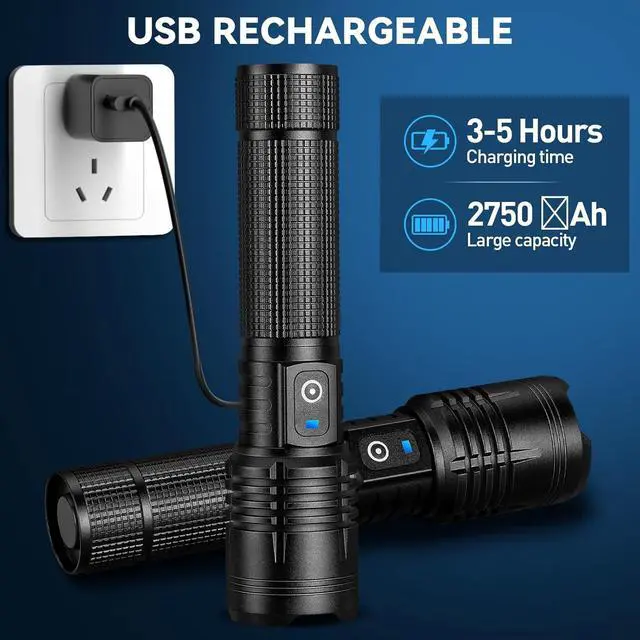 Alt view image 3 of 7 - Rechargeable LED Flashlights High Lumens - 90 000 Lumens Super Bright Flashlights with 5 Modes Waterproof Powerful Flash Light for Home(2 Pack)