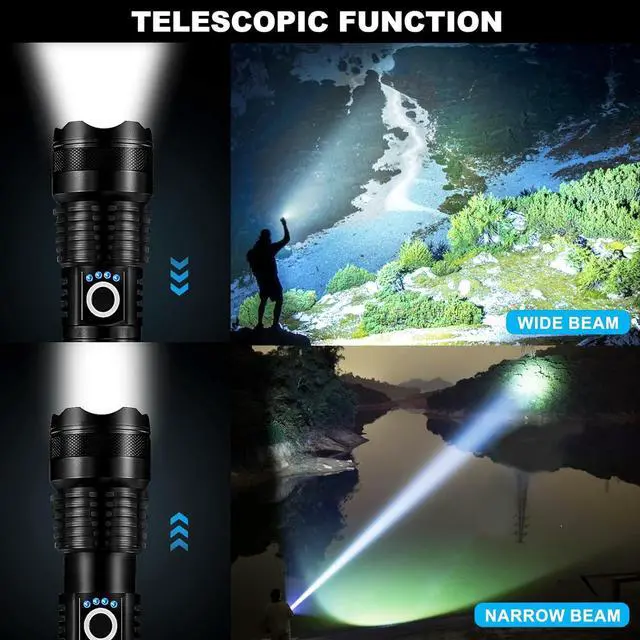 Alt view image 4 of 7 - 4 Pack Rechargeable LED Flashlights High Lumens 990 000LM Super Bright Flashlight Adjustable Powerful Flash Light with USB Cable & 5 Modes Waterproof Handheld Flashlight for Home Camping