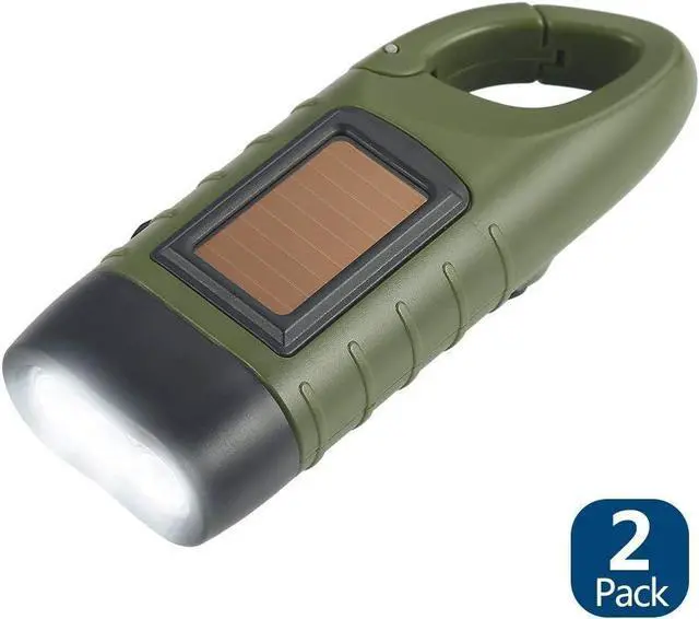 Alt view image 2 of 7 - Simpeak 2-Pack Hand Crank Solar Powered LED Flashlight, Emergency Survival Flashlight Torch for Outdoor Sports, Green