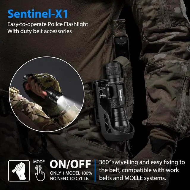 Alt view image 2 of 7 - Tactical Flashlights High Lumens-1200 LM Police Flashlight with Holster for Duty Belt Single Mode LED Flashlight for Camping/Law Enforcement-Sentinel-X1